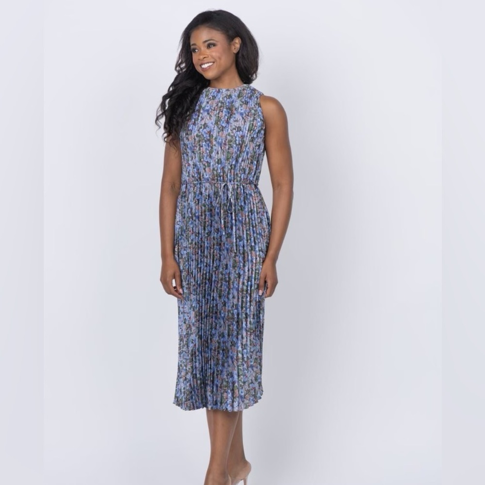 NWT Vince Wild Primrose Pintuck-Pleated Dress in Pacific